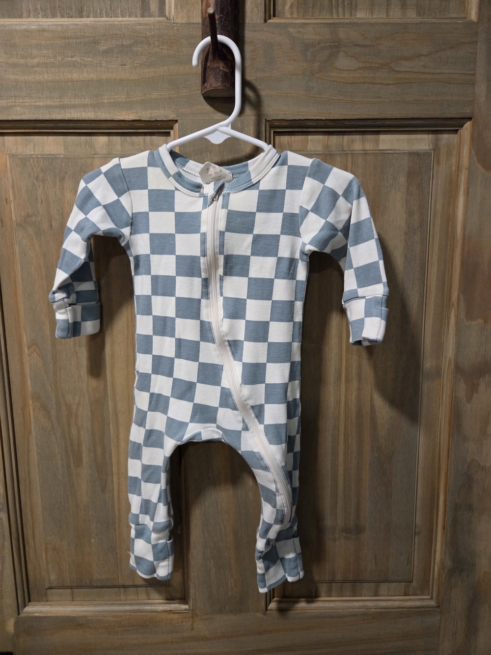 Kids Checkered Zip-Front One-Piece Romper - Blue & White